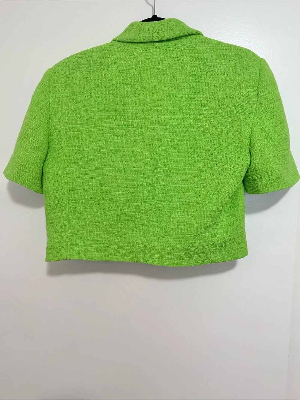 Zara Textured Crop Neon Green Blazer Jacket Size Large - Picture 3 of 15